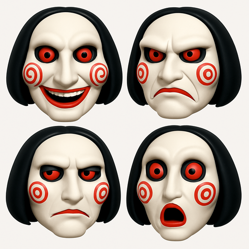 3D the Saw Scary but funny face meme. different faces look. face only
In-Game asset.  3D.  High contrast.  No shadows