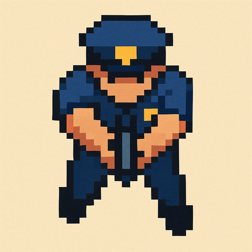 Draw a Cop in Have Gun Usin 2 hand of gun 2D Pixel Art Style and Do It from an Above Perspective.
In-Game asset.  2d.  High contrast.  No shadows