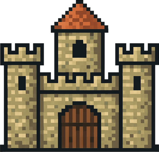 orta çağ kale  pixel art.
In-Game asset.  2d.  High contrast.  No shadows