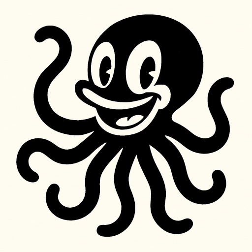 Rubber Hose Style octopus.
In-Game asset.  2d.  High contrast.  No shadows