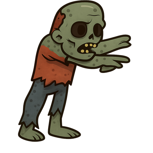 a zombie. No background. Transparent background. Blank background. No shadows. 2d. In-Game asset. flat