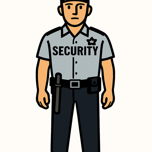 Security Guard in full body.
In-Game asset.  2d.  High contrast.  No shadows