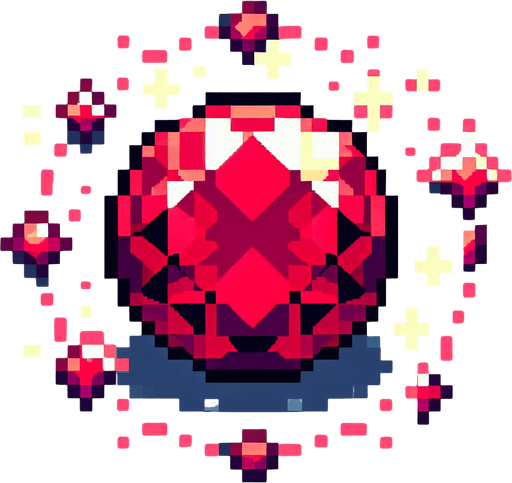 sprite sheet of a rotating vibrant shiny red blood ruby. the jewels should be neatly organized. pixelated. 8-bit.
Single Game Texture. In-Game asset. 2d. Blank background. High contrast. No shadows.