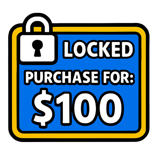 Padlock button that says *locked* Purchase for: $100.
In-Game asset.  2d.  High contrast.  No shadows