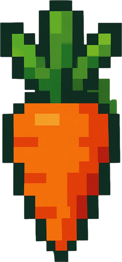 Carrot 2d pixilated topdown.
In-Game asset.  2d.  High contrast.  No shadows