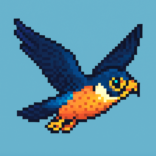 Fastest flaying bird ( Piksel art). Cute. Colorful 
In-Game asset.  2d.  High contrast.