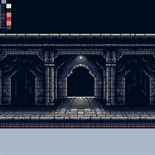 8 bit image dark castle corridor cartoon style.
Single Game Texture.  In-Game asset.  2d.  Blank background.  High contrast.  No shadows
