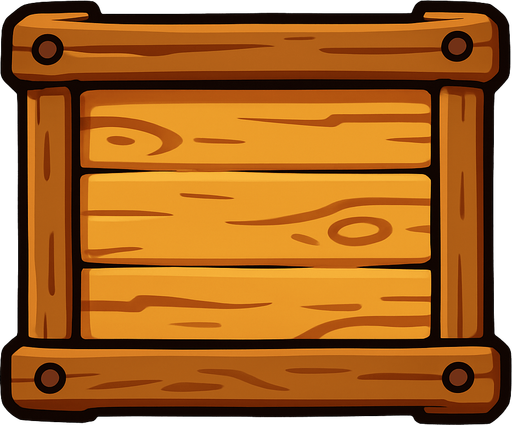 Recuadro de madera, parecido a un tablón de anuncios, animado.
In-Game asset.  2d.  High contrast.  No shadows