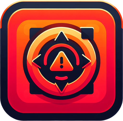 A square app store icon with rounded edges, designed for a Reboot Warning app. The icon features a circular arrow symbol in the center, paired with a small warning triangle to indicate urgency. The background is a gradient of red to orange, creating a sense of caution while keeping the design clean and modern..
Single Game Texture. In-Game asset. 2d. Blank background. High contrast. No shadows.