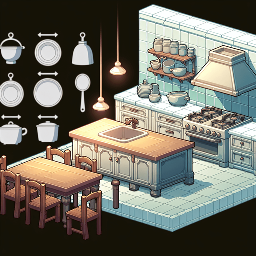 mutfak.
Single Game Texture.  In-Game asset.  2d.  Blank background.  High contrast.  No shadows