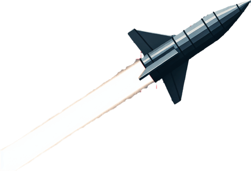 a missile flying parallel to the ground
Single Game Texture. In-Game asset. 2d. Blank background. High contrast. No shadows.