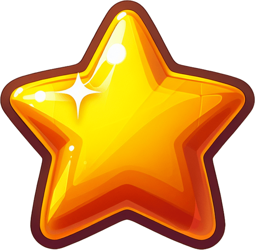 Vibrant cartoon candy gold star.
Game asset. 2d. Blank background. High contrast. No shadows.