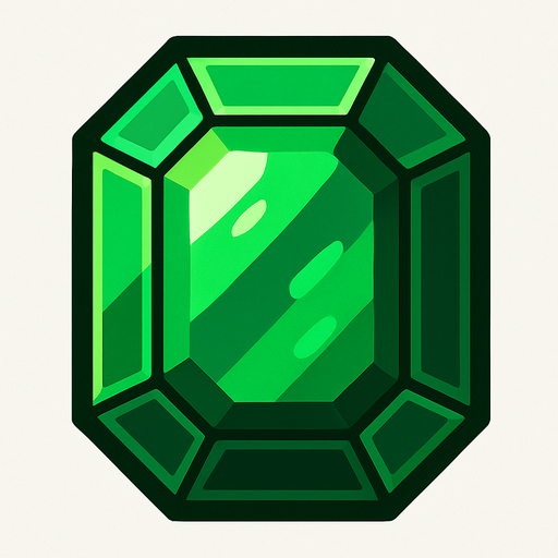 emerald.
In-Game asset.  2d.  High contrast.  No shadows