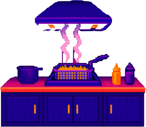 A background image view looking into a fry kitchen.