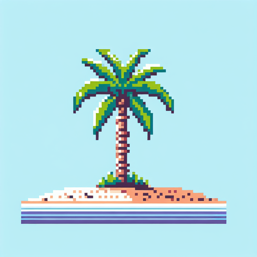 8bit. cartoon. palm tree..
Single Game Texture. In-Game asset. 2d. Blank background. High contrast. No shadows.