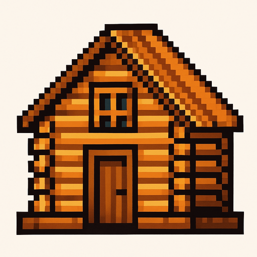 casa de madera de pixeles.
In-Game asset.  2d.  High contrast.  No shadows. casa de madera