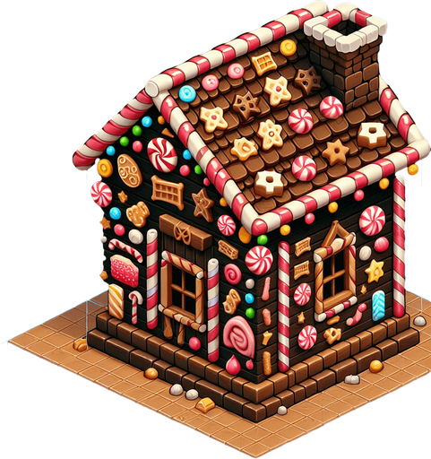 casa di caramelle.
Single Game Texture. In-Game asset. 2d. Blank background. High contrast. No shadows.