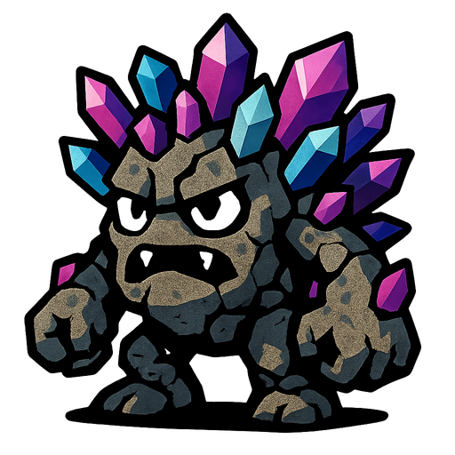 mini cave invader that is covered in crystals and is made of stone.
In-Game asset.  2d.  High contrast.  No shadows