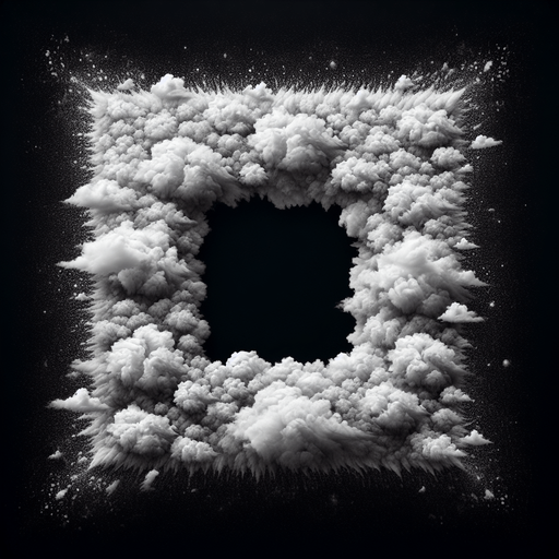 frame made of cozy clouds, it fill the complete screen, in the center is black only, on black background