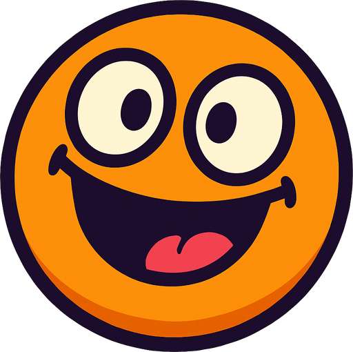 An orange round ball with a silly smile.
In-Game asset.  High contrast.  No shadows