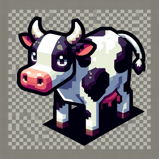 cow.
Single Game Texture.  In-Game asset.  2d.  Blank background.  High contrast.  No shadows