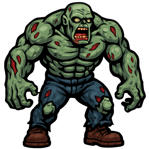 büyük kaslı ve Güçlü zombie 2 boyutlu png.
In-Game asset.  2d.  High contrast.  No shadows