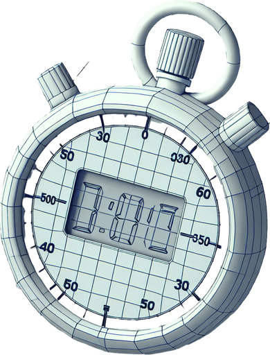3D image of a digital stopwatch face with no numbers shown on the display.
Single Game Texture. In-Game asset. 2d. Blank background. High contrast. No shadows.