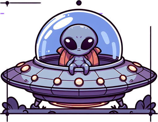 Cute alien in ufo spaceship.
Single Game Texture. In-Game asset. 2d. Blank background. High contrast. No shadows.