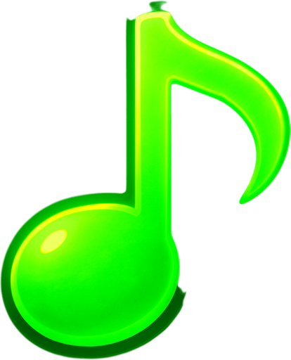 Bright green glowing musical note.
In-Game asset.  3d.  High contrast.  No shadows
