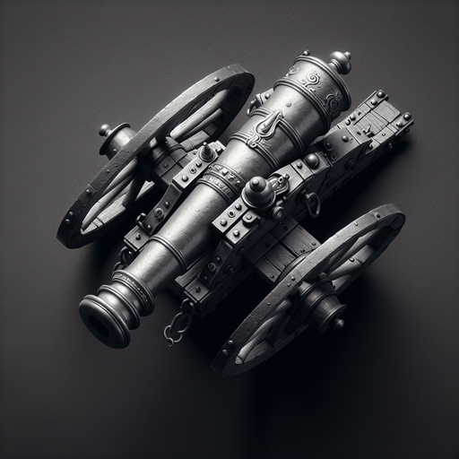 Top down view of a cannon.
Single Game Texture. In-Game asset. 2d. Blank background. High contrast. No shadows.