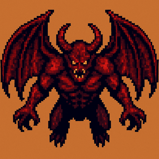 Un mounstro gigante con alas mirado desde arriba en pixel art.
In-Game asset.  2d.  High contrast.  No shadows