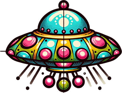 a goofy ufo.
Single Game Texture.  In-Game asset.  2d.  Blank background.  High contrast.  No shadows