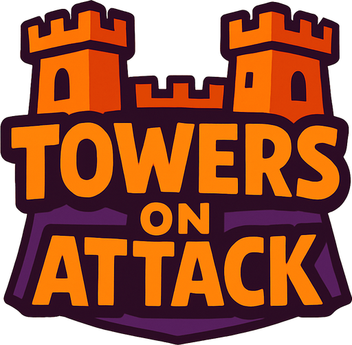 Towers On Attack yazısı.
In-Game asset.  2d.  High contrast.  No shadows