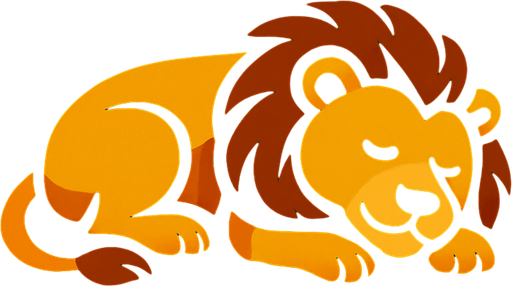sleeping lion in a lion enclosure, jungle styled.
In-Game asset.  2d.  High contrast.  No shadows
