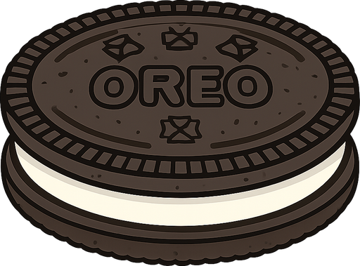 a oreo. No background. Transparent background. Blank background. No shadows. 2d. In-Game asset. flat