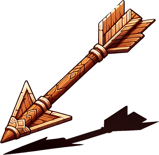 An animated image of a wooden arrow.
Single Game Texture. In-Game asset. 2d. Blank background. High contrast. No shadows.