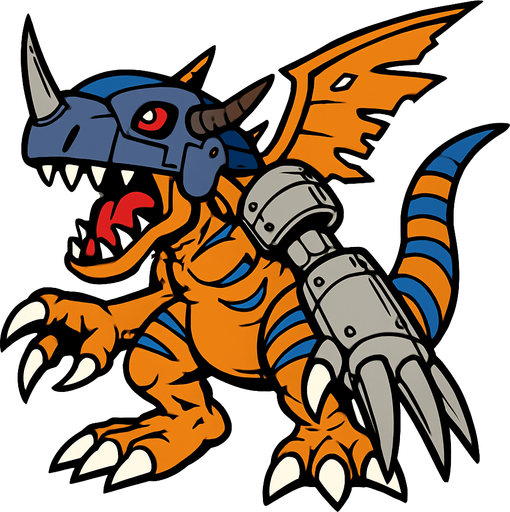 Metalgreymon.
In-Game asset.  2d.  High contrast.  No shadows