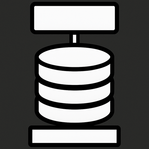 DataBase, looks like a regular DB, circels one on each other, but with a  thick heavy base under it that it stands on it. The base is a simple rectangle, and above the DB there is an empty sign.
The whole picture is in ratio of 400 on 600.
In-Game asset.  2d.  High contrast.  No shadows