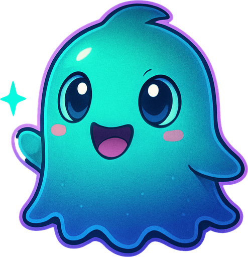 Kawaii neon ghost spirit creature style of Pokémon Ghibli