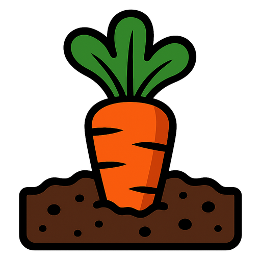 carrot in dirt.
In-Game asset.  2d.  High contrast.  No shadows