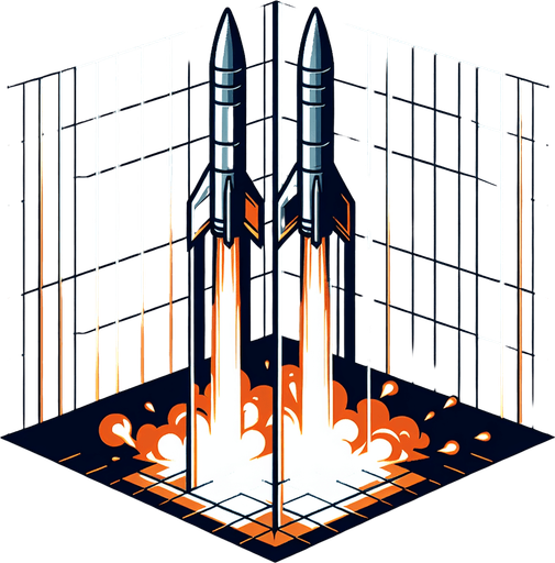 a double missile pointing vertically, with fire coming out of the rear
Single Game Texture. In-Game asset. 2d. Blank background. High contrast. No shadows.