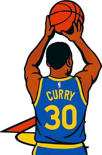 Third person view basketball player Steph curry shooting 
In-Game asset.  2d.  High contrast.  No shadows