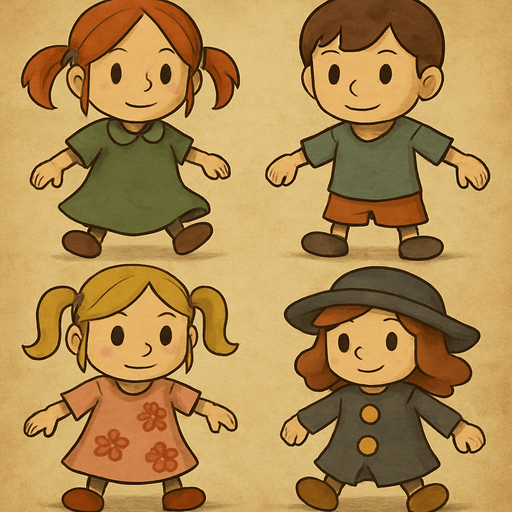 These dolls in professor Layton game art style