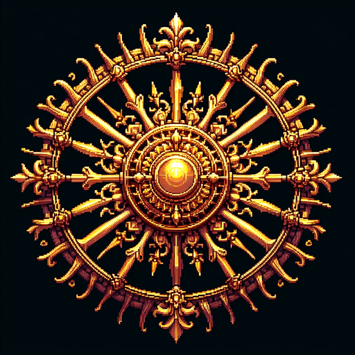 a golden round halo with rays.
video game style