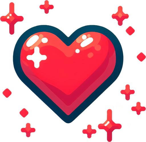 a cute looking heart. bright red..
Single Game Texture. In-Game asset. 2d. Blank background. High contrast. No shadows.