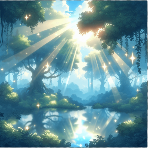 Beautiful shinny forest sky.
Single Game Texture.  In-Game asset.  2d.  Blank background.  High contrast.  No shadows