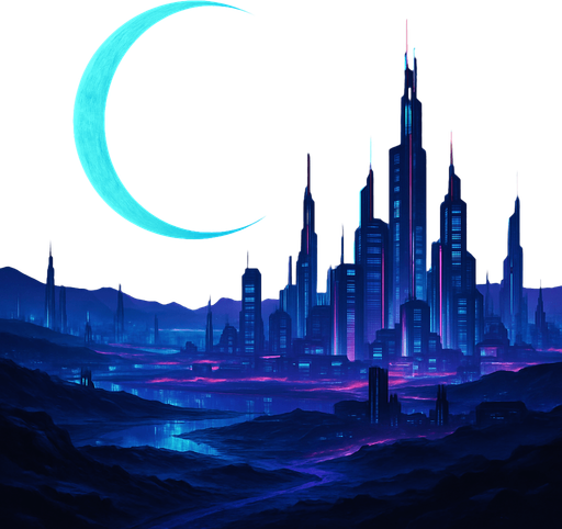 landscape of a furturistic world by night