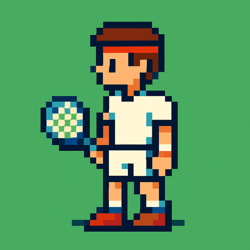 pixelart tennis player looking to the left.
In-Game asset.  2d.  High contrast.  No shadows