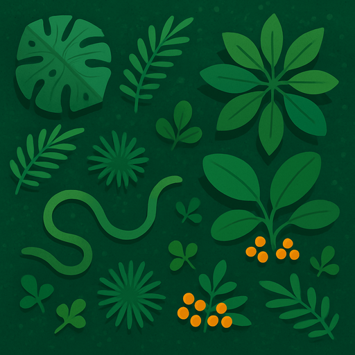 A top-down 2D jungle view, no trees.
In-Game asset.  2d.  High contrast.  No shadows
