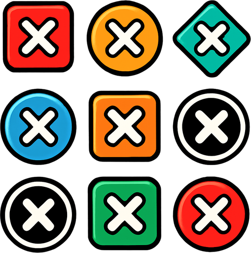 Pack of "X" button.
In-Game asset.  2d.  High contrast.  No shadows